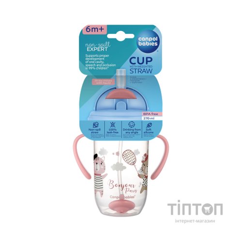 Поїльник-непроливайка Canpol babies Bonjour Paris з трубочкою і обтяжувачем 270 мл Червона (56/607_red)