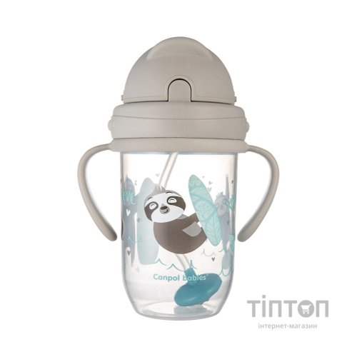 Поїльник-непроливайка Canpol babies Exotic Animals з трубочкою і обтяжувачем 270 мл Сіра (56/606_grey)