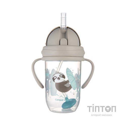 Поїльник-непроливайка Canpol babies Exotic Animals з трубочкою і обтяжувачем 270 мл Сіра (56/606_grey)