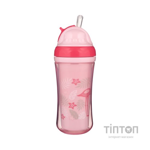 Поїльник-непроливайка Canpol babies Фламінго подвійна стінка із силіконовою трубочкою 260 мл (74/050)