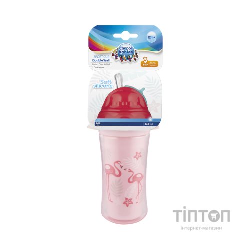 Поїльник-непроливайка Canpol babies Фламінго подвійна стінка із силіконовою трубочкою 260 мл (74/050)