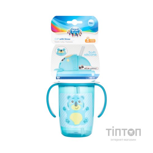 Поїльник-непроливайка Canpol babies Hello Little з трубочкою 400 мл Бірюзовий (56/500_tur)