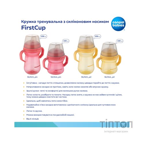 Поїльник-непроливайка Canpol babies з силіконовим носиком FirstCup 250 мл Жовта (56/615_yel)