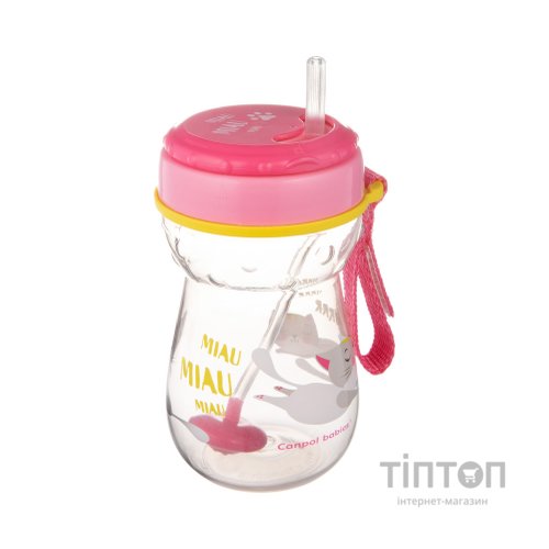 Поїльник-непроливайка Canpol babies зі складаною силікон. трубочкою 350 мл Котик Рожевий (56/521)