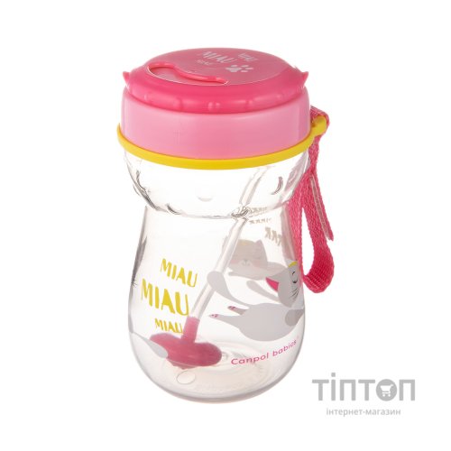 Поїльник-непроливайка Canpol babies зі складаною силікон. трубочкою 350 мл Котик Рожевий (56/521)