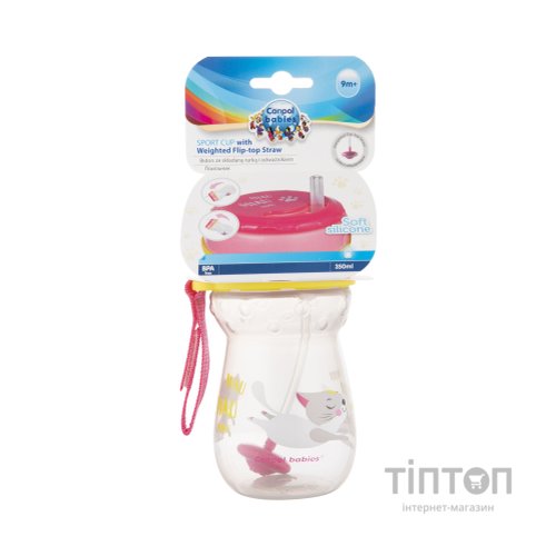 Поїльник-непроливайка Canpol babies зі складаною силікон. трубочкою 350 мл Котик Рожевий (56/521)