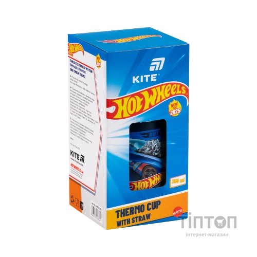 Поїльник-непроливайка Kite Hot Wheels термочашка з трубочкою, 350 мл (HW25-1263)