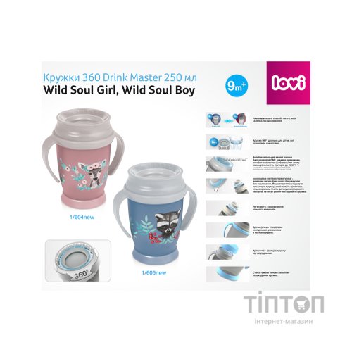 Поїльник-непроливайка Lovi 360 Drink Master Wild Soul Girl 250 мл (1/604new)