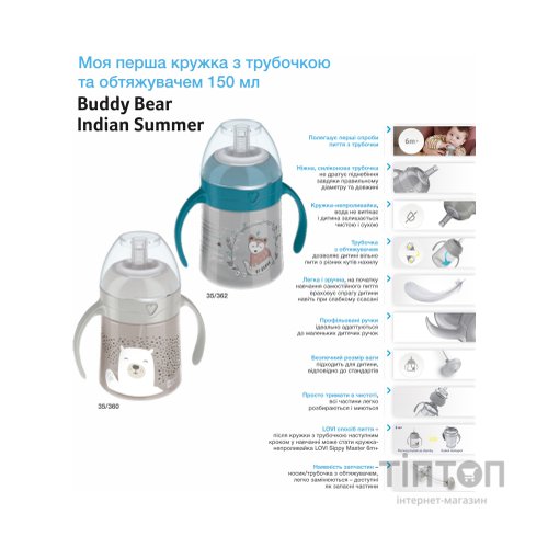 Поїльник-непроливайка Lovi Indian Summer з трубочкою та обтяжувачем 150 мл (35/362)