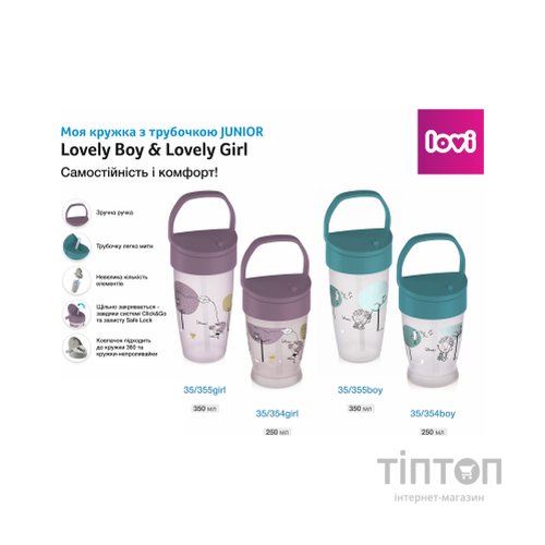 Поїльник-непроливайка Lovi Lovely Boy із силіконовою трубочкою 350 мл (35/355girl)