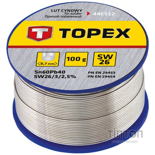 Припій TOPEX олов'яний 60%Sn, дріт 0.7 мм,100 г