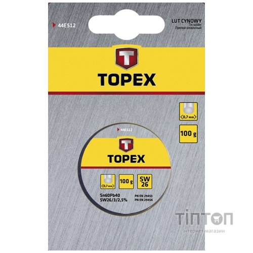 Припій TOPEX олов'яний 60%Sn, дріт 0.7 мм,100 г