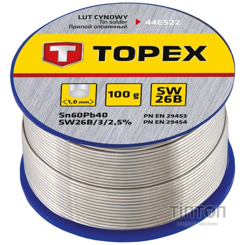 Припій для пайки Topex олов'яний 60%Sn, дрiт 1.0 мм,100 г (44E522)