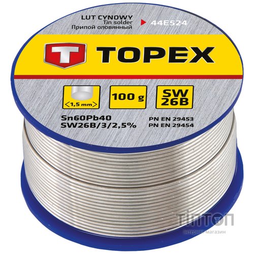 Припій для пайки Topex олов'яний 60%Sn, дрiт 1.5 мм,100 г (44E524)