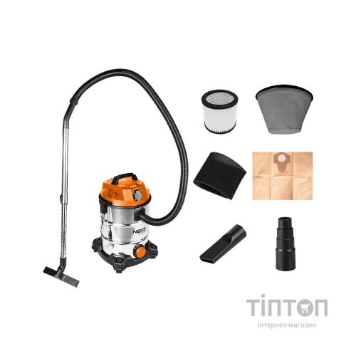 Пилосос будівельний Neo Tools 1400Вт, 18 кПа, 30л, HEPA, колеса, 5.92кг (04-738)