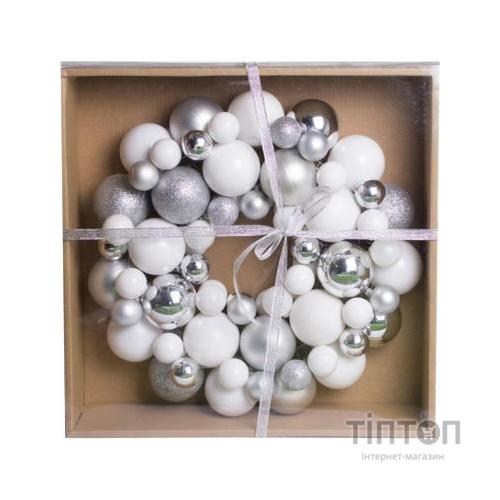 Різдвяний вінок Jumi Вінок з ялинкових пластикових кульок 34 см Білий з сріблясти (5900410379176)