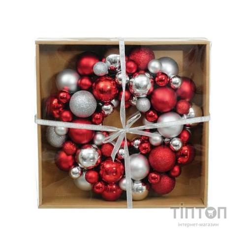 Різдвяний вінок Jumi з ялинкових пластикових кульок 34 см Червоно-сріблясти (5900410379183)