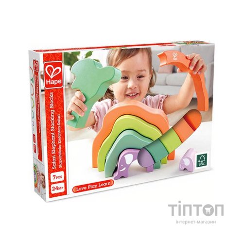 Розвиваюча іграшка Hape дерев'яна пірамідка Слоненя (E0489)