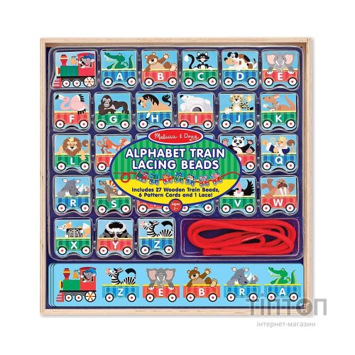 Розвиваюча іграшка Melissa&Doug дерев'яна шнурівка-паровозик "Алфавіт" (MD9497)