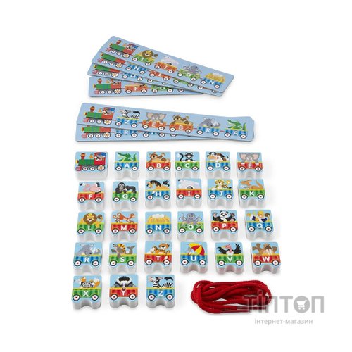 Розвиваюча іграшка Melissa&Doug дерев'яна шнурівка-паровозик "Алфавіт" (MD9497)