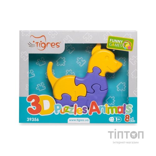 Розвиваюча іграшка Tigres 3D пазли Тваринки - 1 шт, 8 елементів, жовтий (39356)