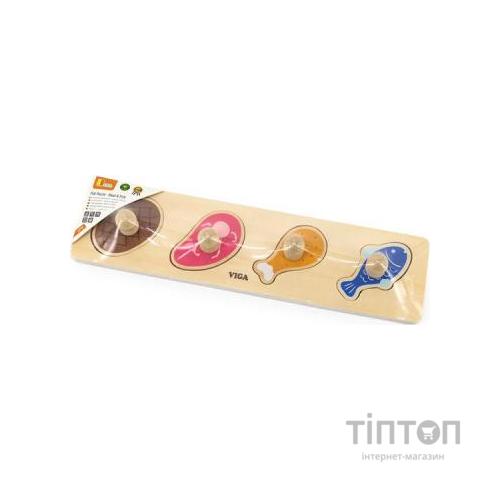 Розвиваюча іграшка Viga Toys Рамка-вкладиш з ручками М'ясо і риба (44533)