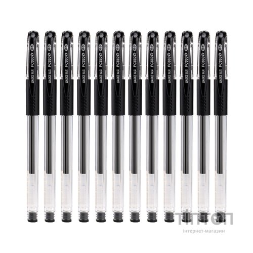 Ручка гелева Baoke 0.5 мм, з грипом, чорна, 12 шт (PC880D/F-black)
