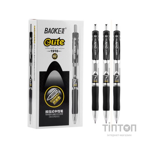 Ручка гелева Baoke Elite автоматична з грипом 0,7 мм чорна (PEN-BAO-PC1910-B)
