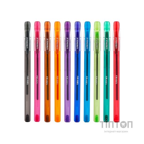 Ручка гелева Unimax набір Trigel-3 асорті кольорів 0.5 мм, 10 кольорів корпусу (UX-132-20)
