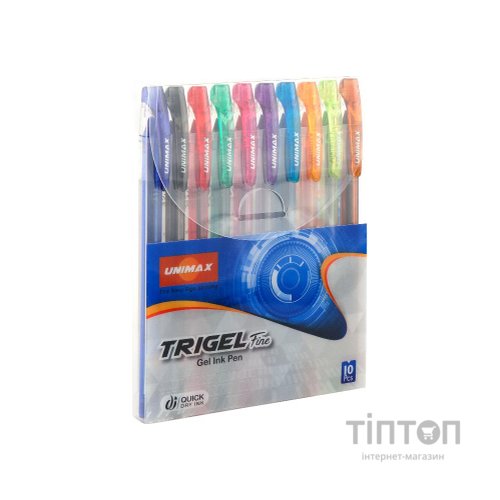 Ручка гелева Unimax набір Trigel-3 асорті кольорів 0.5 мм, 10 кольорів корпусу (UX-132-20)