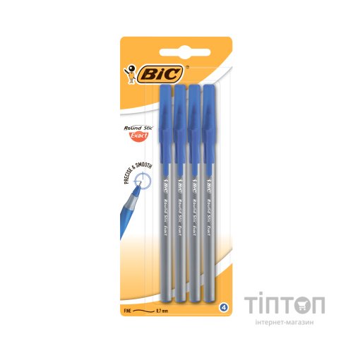 Ручка кулькова Bic Round Stic Exact, синя, 4шт в блістері (bc932857/bc9333702)