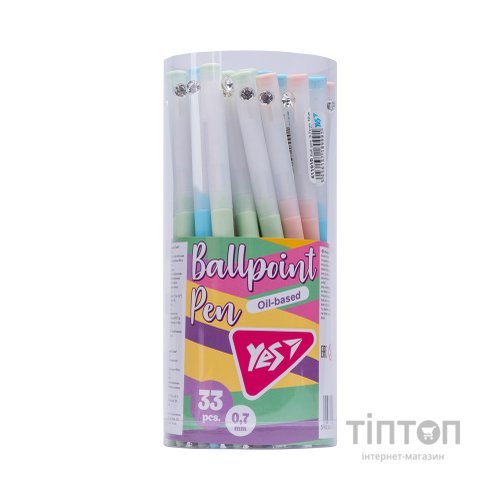 Ручка кулькова Yes Crystal автоматична 0,7 мм синя (411910)