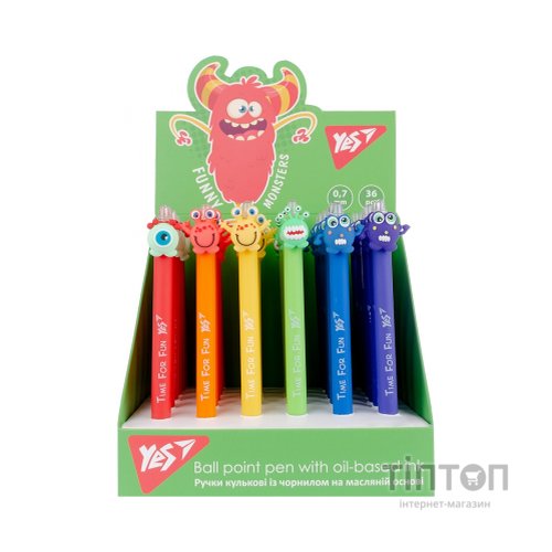 Ручка кулькова Yes Funny monsters автоматична 0,7 мм синя (412006)