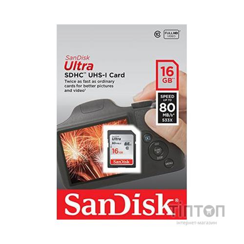 SD SanDisk Ultra 16GB Class 10 UHS-I 80MB/s