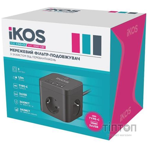 Сетевой фильтр-удлинитель IKOS C34S-CU Black (0007-CEF)
