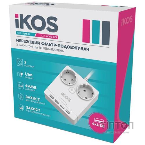 Сетевой фильтр-удлинитель IKOS F24S-U White (0005-CEF)