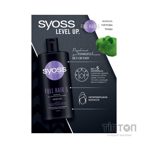 Шампунь Syoss Full Hair 5 з тигровою травою для тонкого волосся без об'єму 440 мл (4015100339086/9000101276992)
