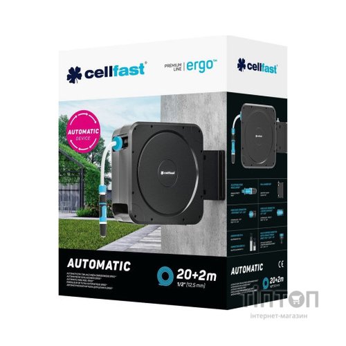 Шланг для поливу Cellfast на котушці ERGO, 20м+2м, шланга 1/2", комплект конекторів та зрошувач ERGO (55-410)