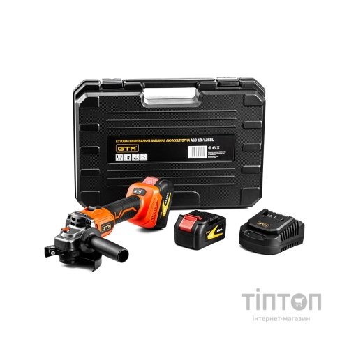 Шліфувальна машина GTM AGC18/125BL, 125мм, 18В, 3000-8500об/хв, 2x4Ah (AGC18/125BL)