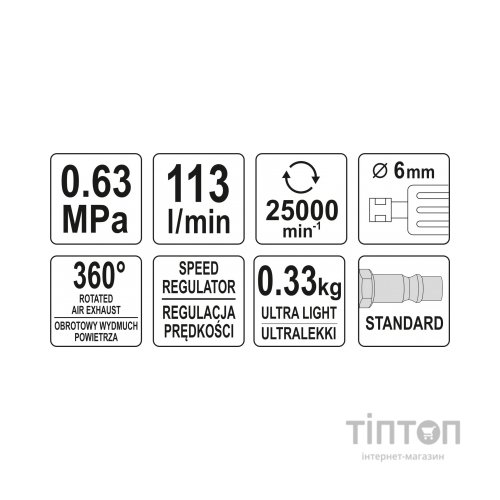 Шліфувальна машина Yato пневматична YT-09633 (YT-09633)