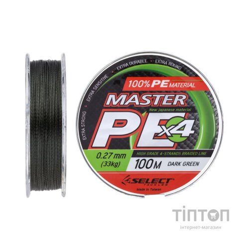 Шнур Select Master PE 100m Dark Green 0.27мм 33кг (1870.15.96)