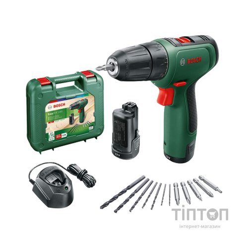 Шуруповерт Bosch EasyDrill 1200, 12В, 2х1.5Ач, ЗП, набір свердл і біт, кейс (0.603.9D3.007)