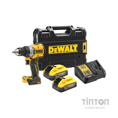 Шуруповерт DeWALT XR Li-Ion PowerStack 18 В, 2x5Ah, 90 Нм, 0-650/0-2000 об/хв, TSTAK (DCD800H2T)