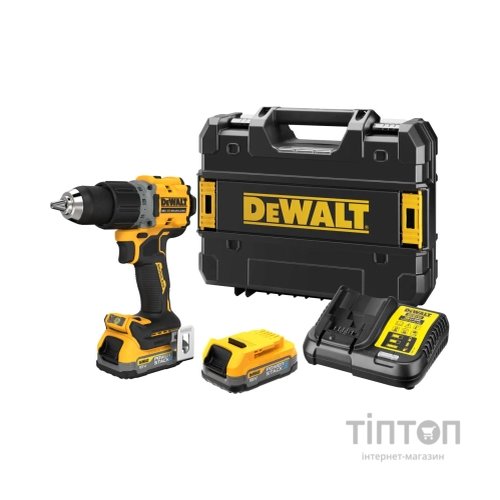 Шуруповерт DeWALT XR Li-Ion PowerStack 18V 2x1.7 Аг, 90 Нм, 0-650/0-2000 об/хв (DCD800E2T)