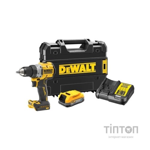 Шуруповерт DeWALT XR Li-Ion PowerStack 90 Нм, 18V 1x1.7Ah, кейс TSTAK (DCD800E1T)