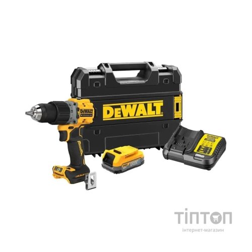 Шуруповерт DeWALT XR Li-Ion PowerStack 90 Нм, 18V 1x1.7Ah, кейс TSTAK (DCD805E1T)