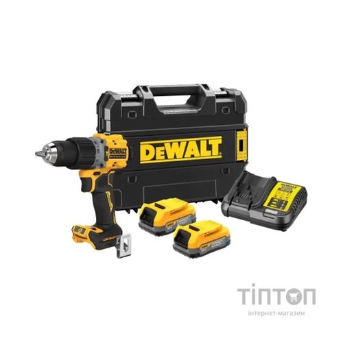Шуруповерт DeWALT XR Li-Ion PowerStack 90 Нм, 18V 2x1.7Ah, кейс TSTAK (DCD805E2T)