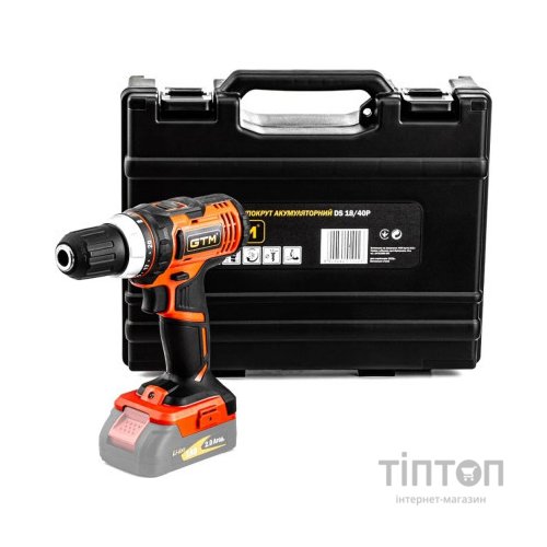 Шуруповерт GTM DS18/40P, 18В, 40Нм, 2шв, (без АКБ та ЗП) (DS18/40P_BARE TOOL)