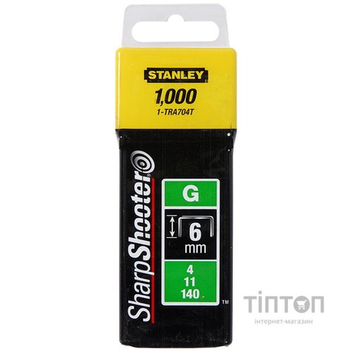 Скоби для будівельного степлера Stanley тип G 6мм (Степлер 6-TR250) 1000шт (1-TRA704T)