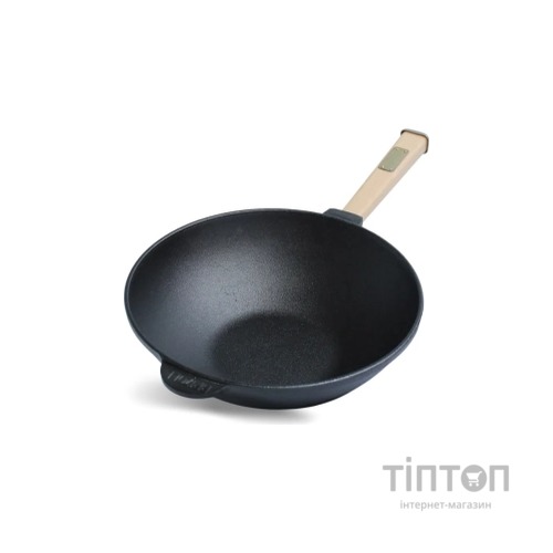 Сковорода Brizoll чавунна WOK з дерев'яною ручкою 2,2 л 240х70 мм (W24H)